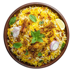 Chicken Biryani with Garnish isolated on transparent background