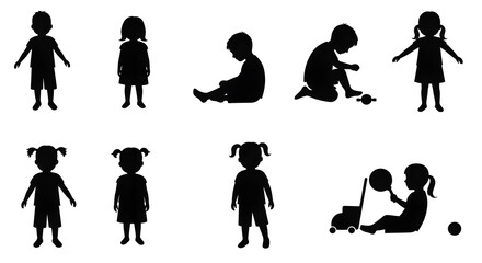 vector silhouettes of small children sitting and crawling-silhouettes of children