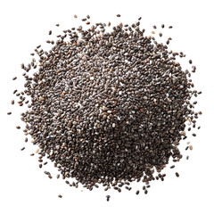 Chia seeds pile isolated on black isolated on transparent background