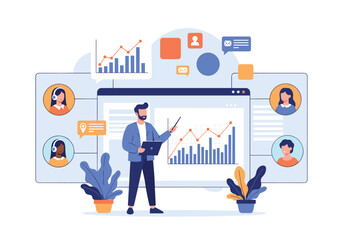 Online business meeting and successful team collaboration in a digital environment.