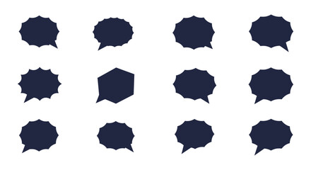 Collection of Dark Blue Speech Bubbles with Varied Shapes and Styles.