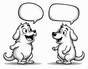 Cartoon Dogs with Empty Speech Bubbles - Black and White Illustration