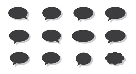 Collection of Dark Gray Speech Bubbles with Shadows on White Background.