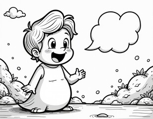 Cute Cartoon Character with Blank Speech Bubble - Coloring Page
