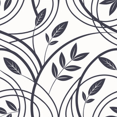 Seamless black and white floral pattern background with flowers and leaves design