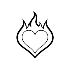 Heart outline surrounded by flame drawing on transparent background