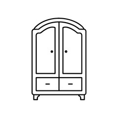 Outline drawing of a closed two door armoire on transparent background