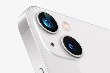 Close-up of a white smartphone's camera module