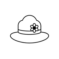 Outline drawing of a hat with a flower on transparent background