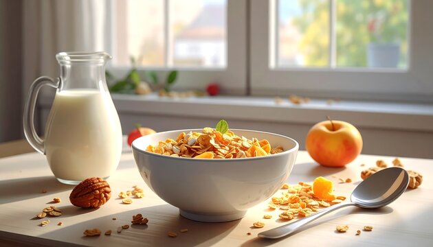 Healthy breakfast bowl on a sunny morning - Powered by Adobe