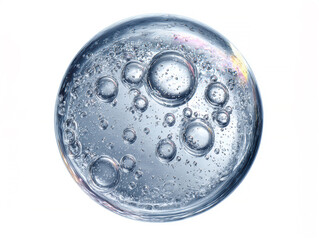 Close-up of a large, iridescent bubble with smaller bubbles inside against neutral background Bubble has spherical form and numerous small air pockets Perspective emphasizes depth, ca - AI-Generated