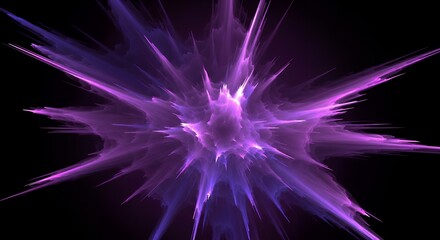Abstract purple explosion with sharp rays and glowing center on a black background, concept for energy visualization, digital art creation and graphic design element
