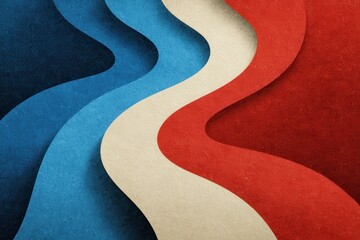 Fototapeta premium Abstract design featuring blue, red, and beige wavy textured shapes
