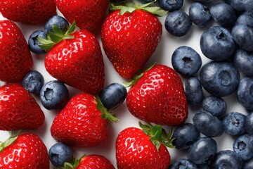 Obraz premium Fresh berries, vibrant red strawberries and deep blue blueberries