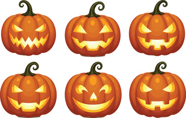 Halloween pumpkins, carved jack o lantern faces, spooky glowing pumpkins, scary Halloween decoration, creepy pumpkin lanterns, horror design, festive autumn art