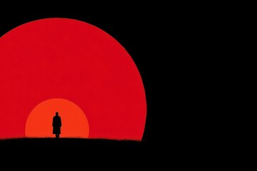 Silhouette of a person against a dramatic red and black backdrop