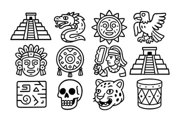 Obraz premium Ancient mesoamerican symbols set in bold outline style