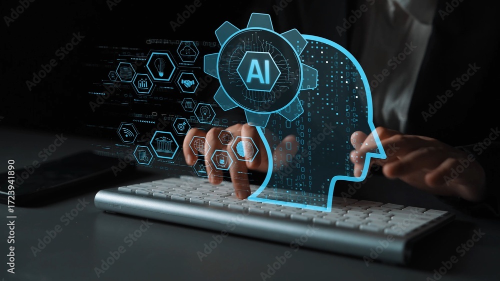 Poster ai integrated with human cognition, supporting decision-making, automation, robotics, data analysis,