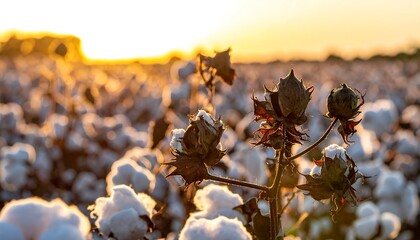 Cotton plants at sunset