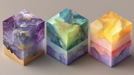 Stunning abstract cubes with vibrant colors and golden accents create a modern, elegant display for backgrounds, textures, and unique artistic presentations