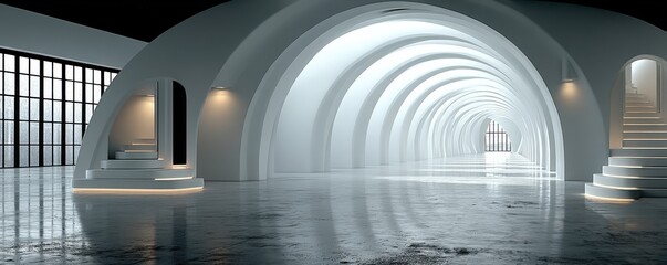Modern architectural design with a white spiral vaulted ceiling