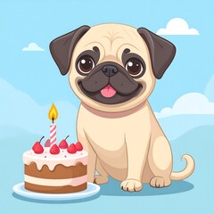 Cute pug with birthday cake (1)
