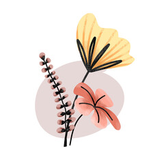 Modern Floral Illustration with Abstract Botanical Elements on Transparent Background