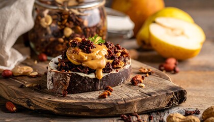 Healthy breakfast sandwich with granola and fruit