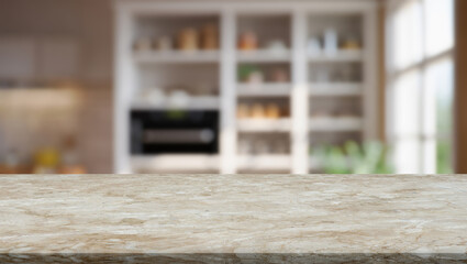 Beautiful kitchen countertop with blurred background showcasing modern kitchen design