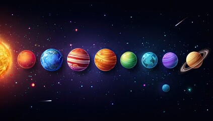 Fototapeta premium Colorful cartoon planets in space