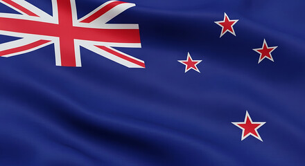 A captivating closeup showcases the new zealand flag, its deep blue and red hues rippling gently, the union jack and southern cross stars emblems adding a touch of national pride and identity