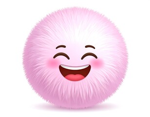 Fluffy pink ball with a happy face