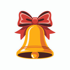 Vector art of a golden christmas bell with a red bow