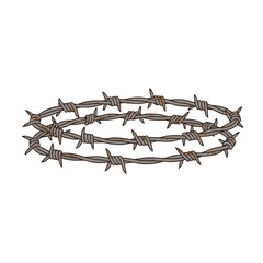 Barbed wire illustration in natural colors isolated on a white background
