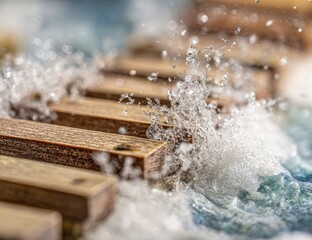 Wooden planks hit by a wave