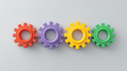 workspace colorful group collaborat Colorful gears arranged in a row, symbolizing teamwork and mechanics.