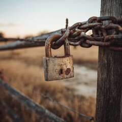 Rusty padlock on a weathered fence (1)
