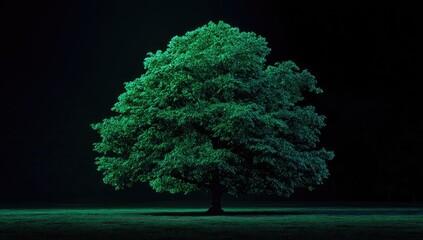 Illuminated green tree at night