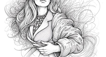 Fototapeta premium Woman in stylish coat, artistic sketch.