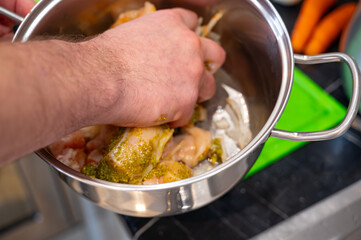Marinating Meat with Spices, Onion, and Pesto Sauce