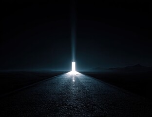 Empty road leading to a luminous portal