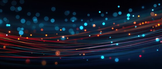 Abstract digital artwork featuring flowing lines of light with glowing particles