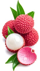 Fresh lychees with leaves