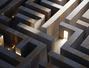Complex maze with golden light