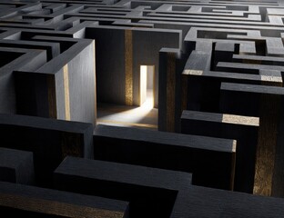 A complex maze with a golden path to a bright exit
