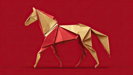 Origami horse on red background (2)
