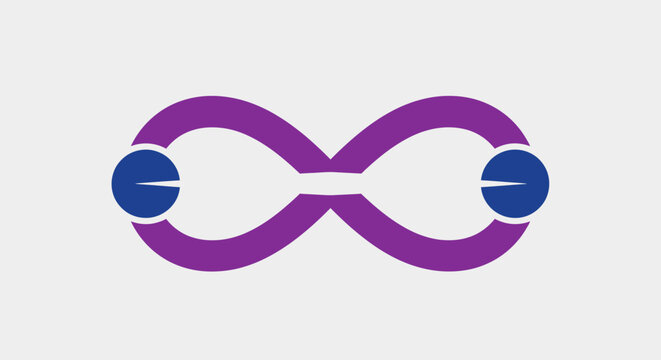 Abstract purple infinity symbol with blue circles.