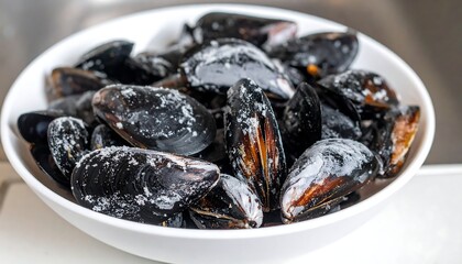 Fresh mussels in a bowl