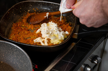 Carrot and Cream Sauté for Soup in Pan