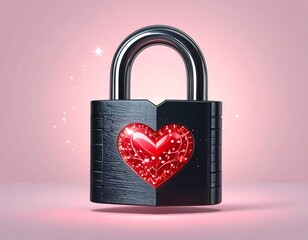 3D lock with glowing heart